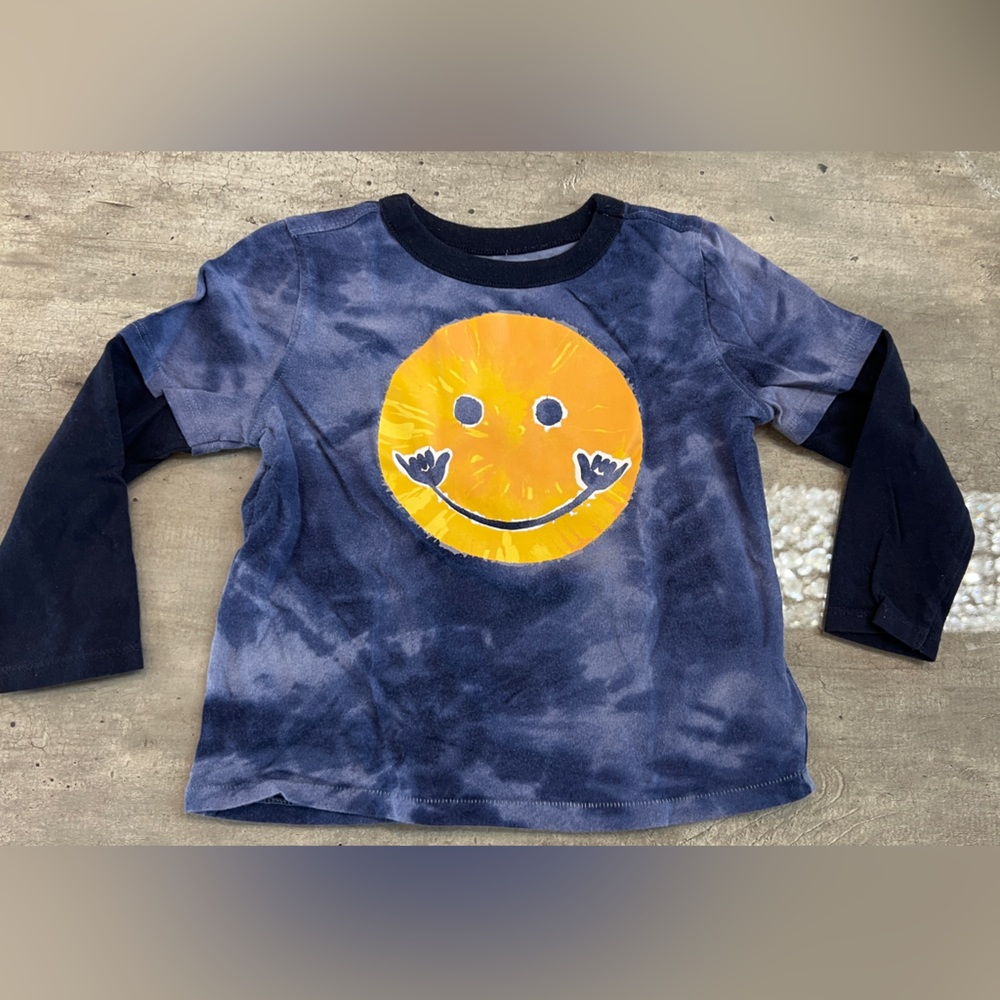 3T Old Navy long sleeve shirt blue tie dye with yellow smiley face
